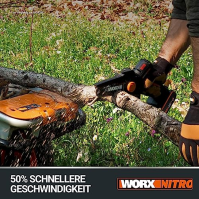 WORX WG325E Nitro Profesionální mini bezdrátová řetězová pila 20 V - Jednoruční větevní pila - Silný bezkartáčový motor - 12 cm 